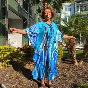 Blue Patterned Women's Swim Cover-Up